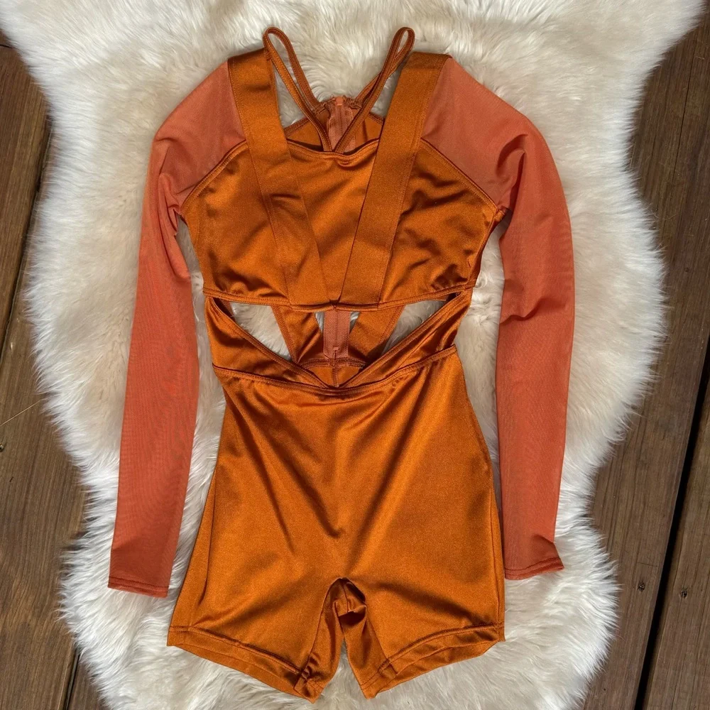 Weissman Orange Cutout Dance Costume with Long Sleeves